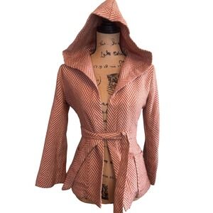 Tucker Hooded Chevron Wool-Blend Cardigan in Rust and Cream